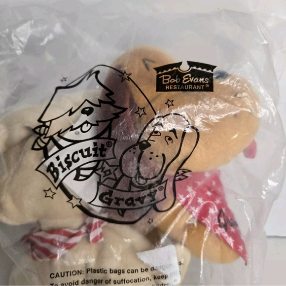 BISCUIT 'N GRAVY Plush Dogs Bob Evans Restaurant Beanbag 1998 Advertising NEW - Picture 2 of 4
